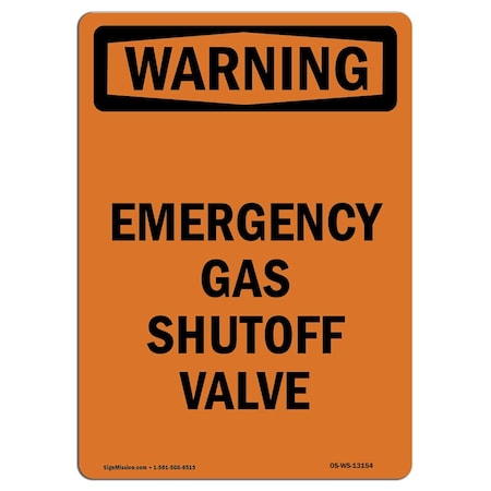 Signmission OSHA WARNING Sign, Emergency Gas Shutoff Valve, 24in X 18in Decal, 18" W, 24" L, Portrait OS-WS-D-1824-V-13154